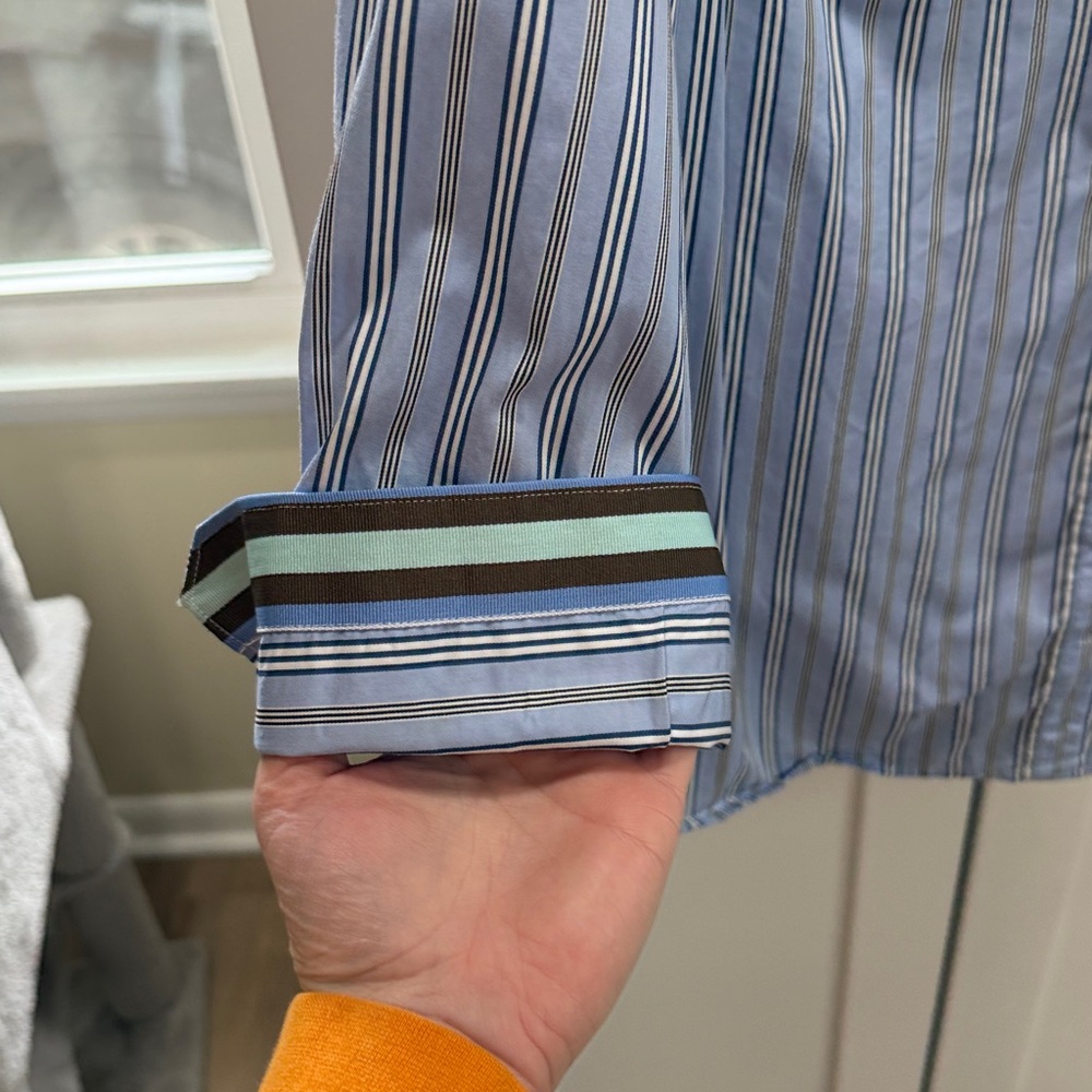 J. Mclaughlin Blue Button Down Striped Blouse Shi… - image 3